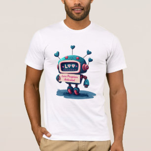 Cute Robot with Love Valentines Message Tee, Fun  T-Shirt