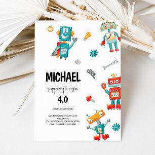 Cute Robots Birthday Invitation 