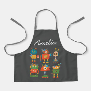 Cute robots colourful kids art or cooking apron