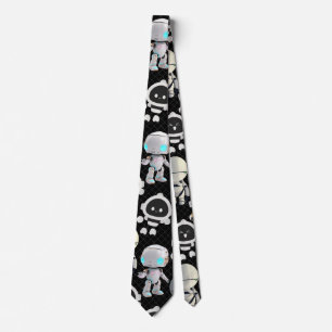 Cute Robots Pattern. CUTERB01.Black BG Tie