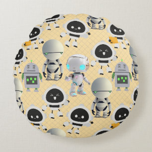 Cute Robots Pattern. CUTERB01.LOrange BG Round Cushion