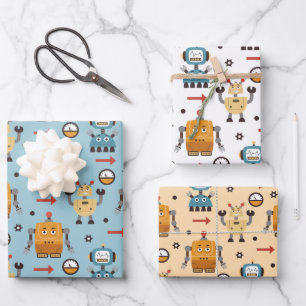 Cute Robots Wrapping Paper Sheet