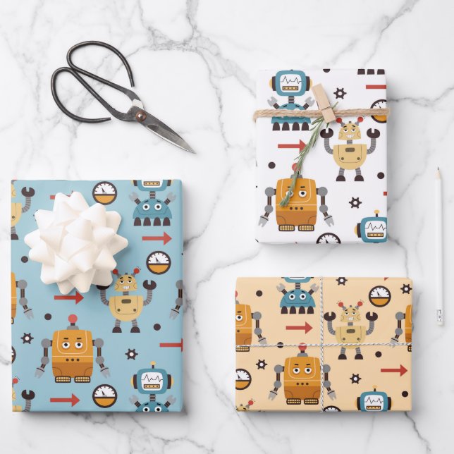 Cute Robots  Wrapping Paper Sheet (Front)