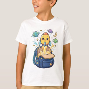 Cute Rocket Launching From Backpack - Space School T-Shirt