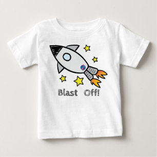 Cute Rocket Ship Blast Off Hand Drawn Baby T-Shirt