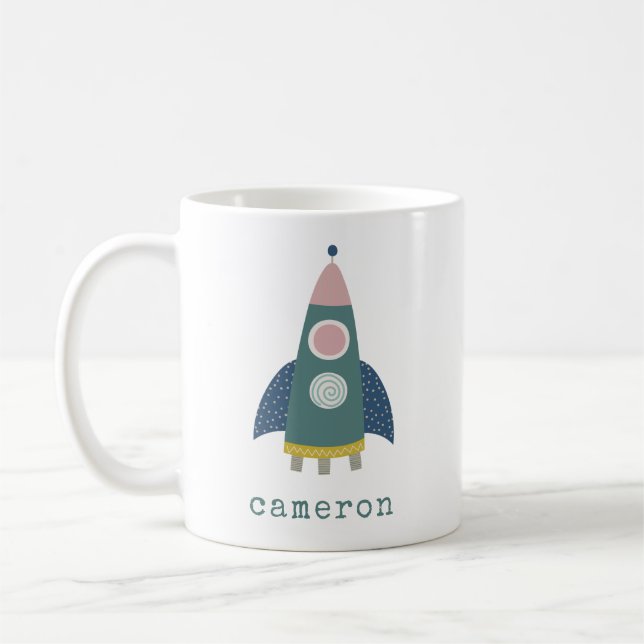 Cute Rocket Ship Cool Space Art Personalised Coffee Mug (Left)