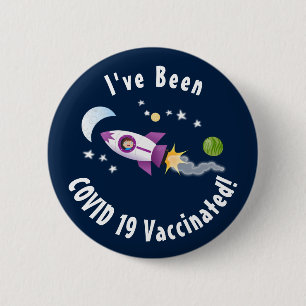Cute rocket ship in space cartoon illustration 6 cm round badge