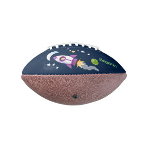 Cute rocket ship in space cartoon illustration american football