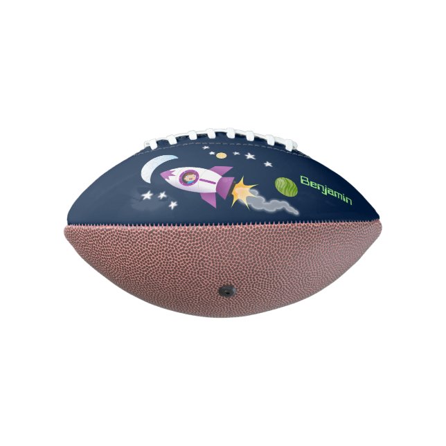 Cute rocket ship in space cartoon illustration american football (Rotated 270)