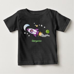 Cute rocket ship in space cartoon illustration baby T-Shirt