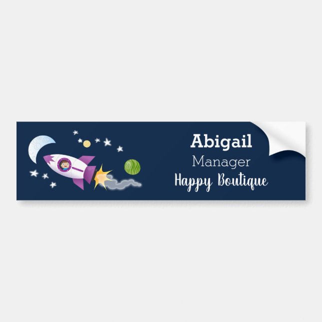 Cute rocket ship in space cartoon illustration bumper sticker (Front)