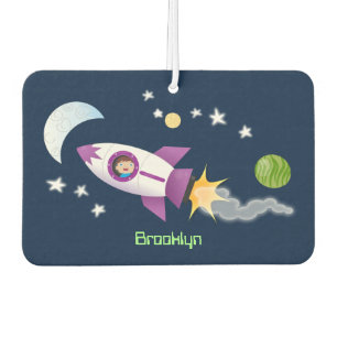 Cute rocket ship in space cartoon illustration car air freshener