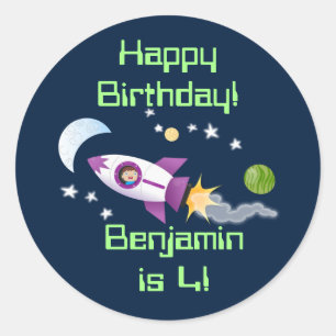 Cute rocket ship in space cartoon illustration classic round sticker