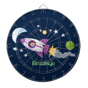 Cute rocket ship in space cartoon illustration dartboard