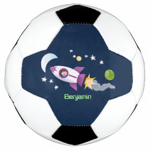 Cute rocket ship in space cartoon illustration football