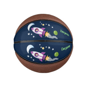 Cute rocket ship in space cartoon illustration mini basketball