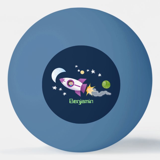 Cute rocket ship in space cartoon illustration ping pong ball (Front)