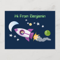 Cute rocket ship in space cartoon illustration