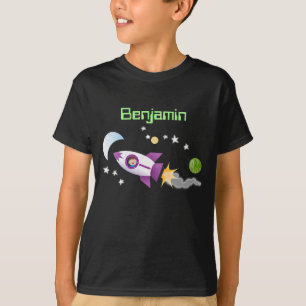 Cute rocket ship in space cartoon illustration T-Shirt