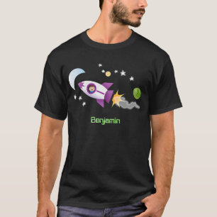 Cute rocket ship in space cartoon illustration T-Shirt
