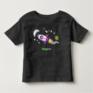 Cute rocket ship in space cartoon illustration toddler T-Shirt