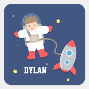 Cute Rocket Ship Outer Space Astronaut For Kids Square Sticker