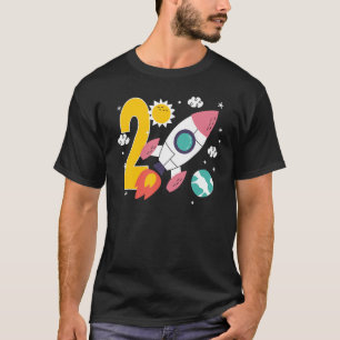 Cute Rocket Space Ship 2nd Birthday Party 2 Year O T-Shirt
