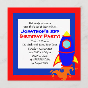 Cute Rocket / Space Theme Kids Birthday Invitation