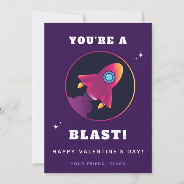 Cute Rocket Spaceship Kids School Valentine's Day Holiday Card (Front)