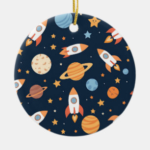Cute Rockets Planets Space Pattern Ceramic Tree Decoration