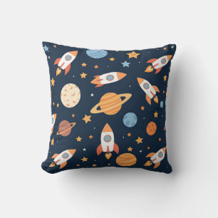 Cute Rockets Planets Space Pattern Cushion