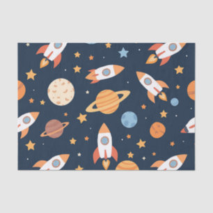 Cute Rockets Planets Space Pattern Tissue Paper
