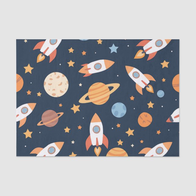 Cute Rockets Planets Space Pattern Tissue Paper (Front)