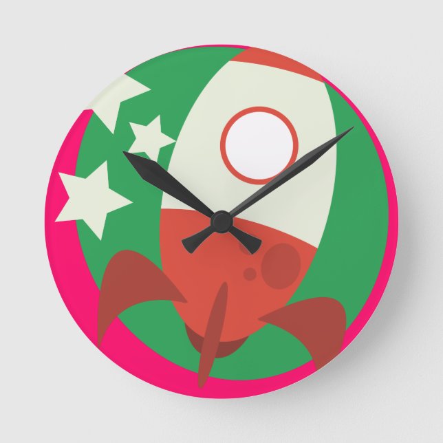 Cute rockets round clock (Front)