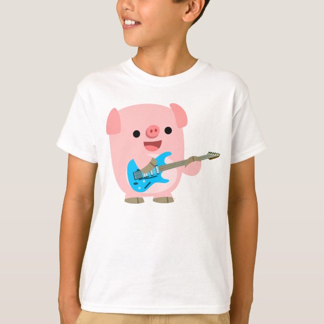 Cute Rockin' Cartoon  Pig Children T-Shirt (Front)