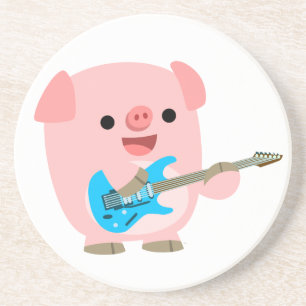 Cute Rockin' Cartoon  Pig Coaster