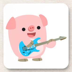 Cute Rockin' Cartoon  Pig Coasters Set
