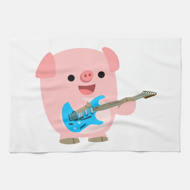Cute Rockin' Cartoon  Pig Kitchen Towel (Horizontal)