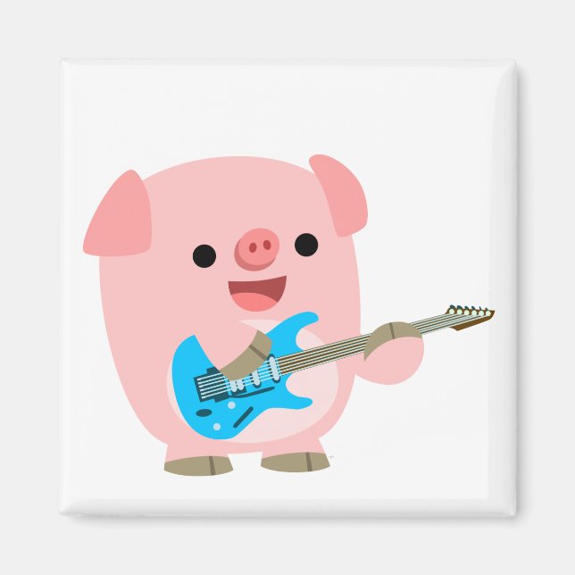 Cute Rockin' Cartoon  Pig Magnet (Front)