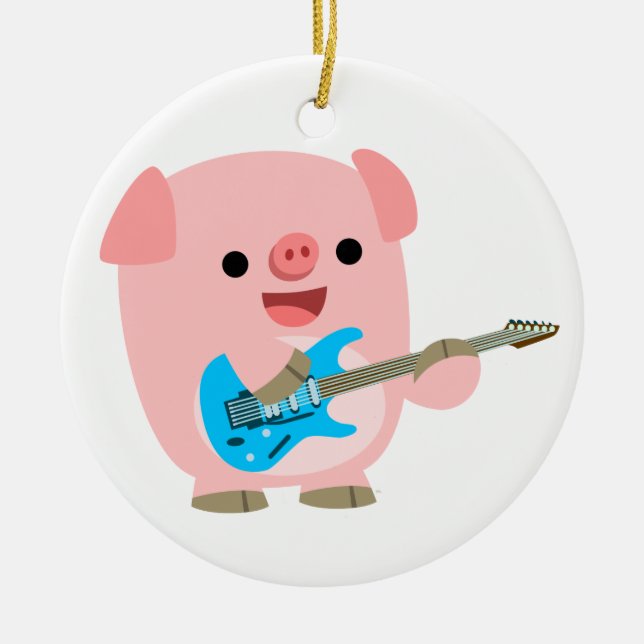 Cute Rockin' Cartoon  Pig Ornament (Front)