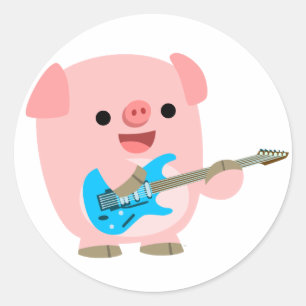 Cute Rockin' Cartoon  Pig Sticker