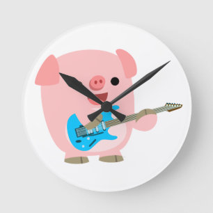 Cute Rockin' Cartoon Pig Wall Clock