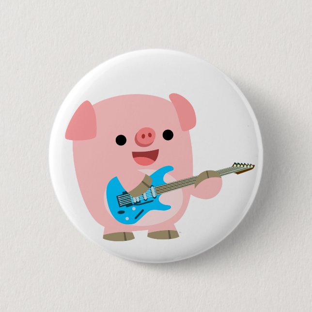 Cute Rocking Cartoon Pig Button Badge (Front)