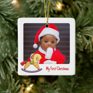 Cute Rocking Horse 2 Photo My 1st Christmas Baby's Ceramic Ornament