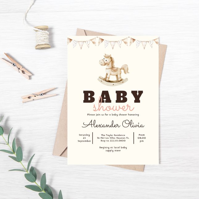 Cute Rocking Horse Boho Baby Shower Invitation (Creator Uploaded)