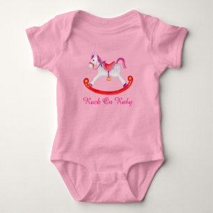 Cute rocking horse painted art girls t-shirt baby bodysuit