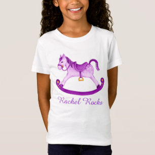 Cute rocking horse painted purple art girls tee