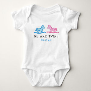 Cute Rocking Horse Twins Boy Girl Name Baby Bodysuit