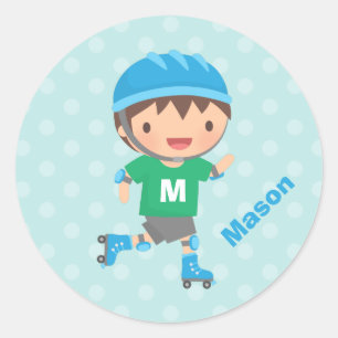 Cute Roller Skater Boy Personalised Stickers