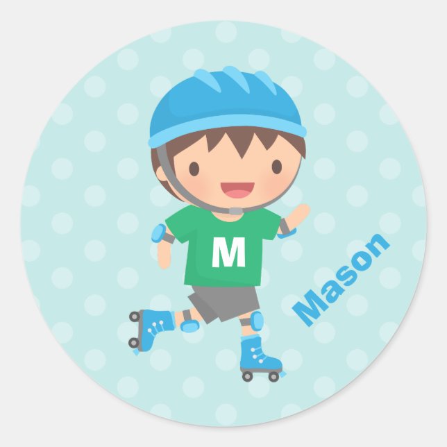 Cute Roller Skater Boy Personalised Stickers (Front)